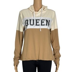 Feathers Women's Tan and Cream Hoodie Top size 1X log sleeve